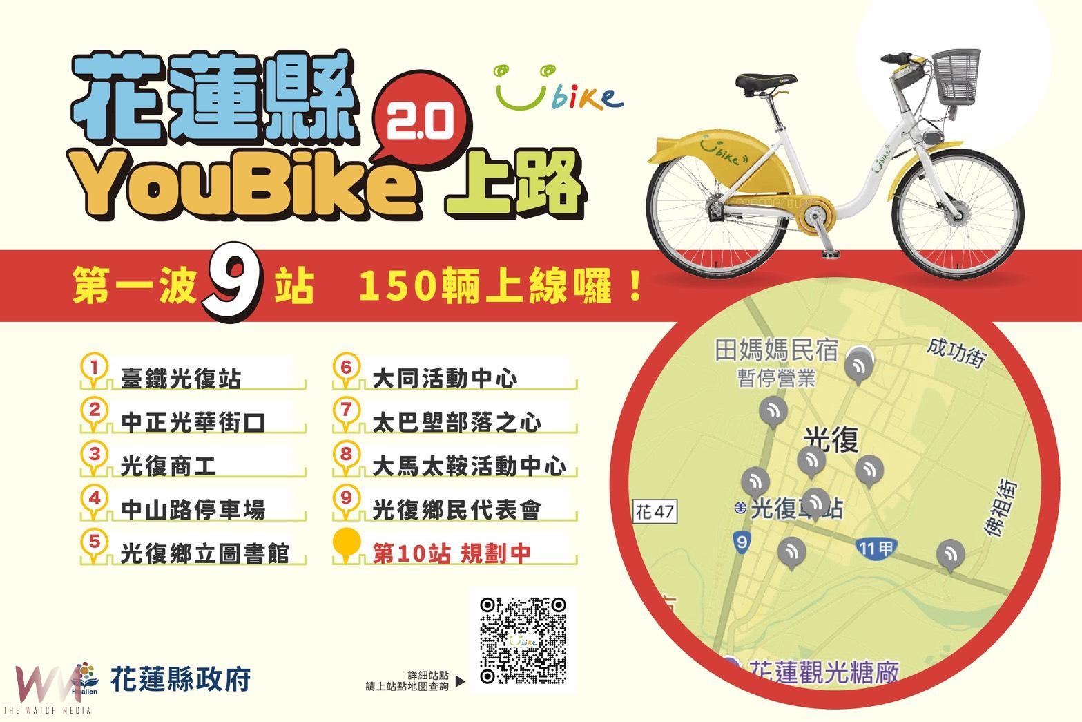 花蓮 YouBike 公共自行車光復鄉啟用 協助災後通勤重建 - https://www.watchmedia01.com